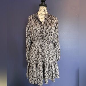 bishop + young Black and White Leaf Print Dress